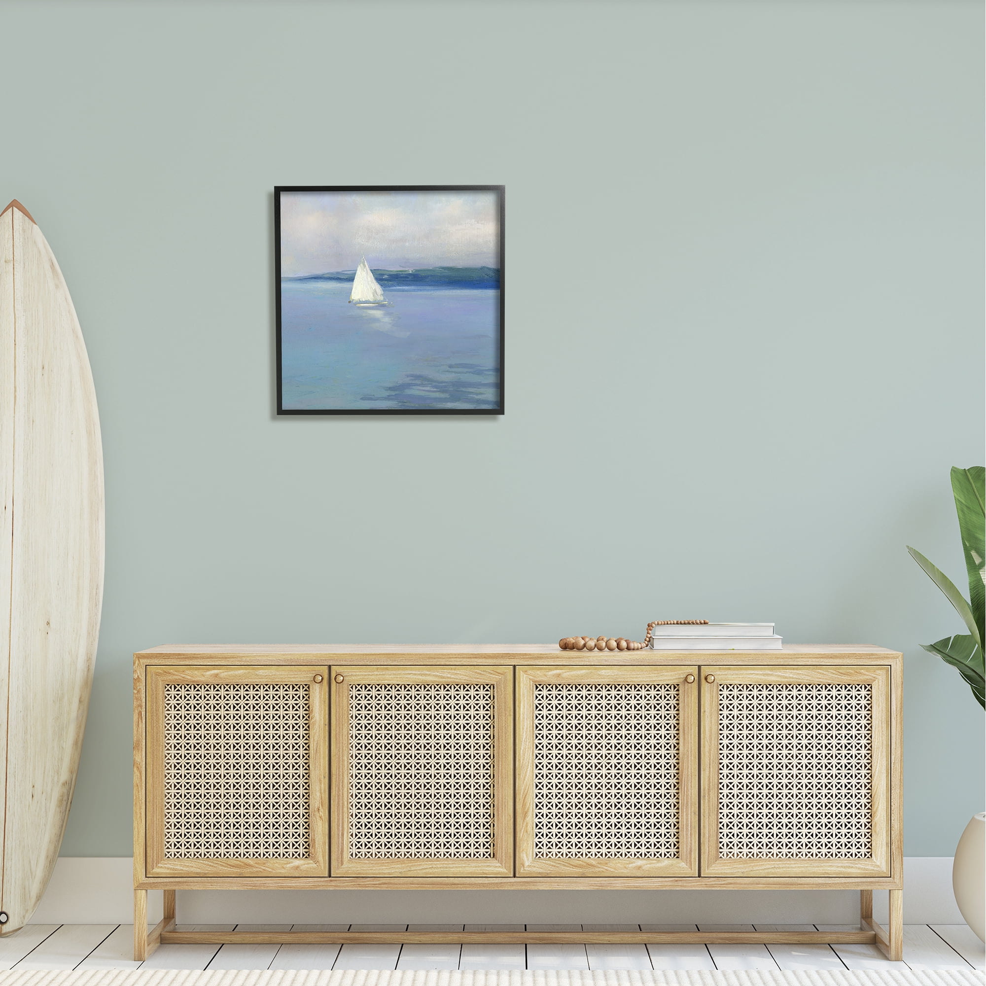 Stupell Industries Serene Sailboat Floating Water Ocean Landscape Painting , 24 x 24, Design by Sally Swatland