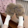 thumbnail image 6 of Slippers for Women Flat Heel Closed Toe Slip-on House Slides Winter Casual Indoor Outdoor Home Warm Woolen Flats Shoes for Couples Coffee 6.5, 6 of 8