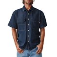 thumbnail image 4 of Dpytoraw Retro Workwear Denim Short Sleeve Shirt For Men Loose Fit Casual Button Up Jacket Men’s Wrinkle-Resistant Long Sleeve Work Shirts, 4 of 5