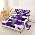 thumbnail image 2 of Manfei Modern Geometric Block Bed Sheets, Abstract Square Art Fuul Size Sheets, Purple Black Gray, Black Reversible 4-Piece1 Flat Sheet + 1 Fitted Sheet + 2 Pillowcases, 2 of 6
