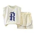 thumbnail image 2 of hengsof Boys 2 Piece Fashion Suit Summer Simple Letter Printed Sleeveless Round Neck Tank Top Elastic Waist Shorts Kids Sports Suit, 2 of 5