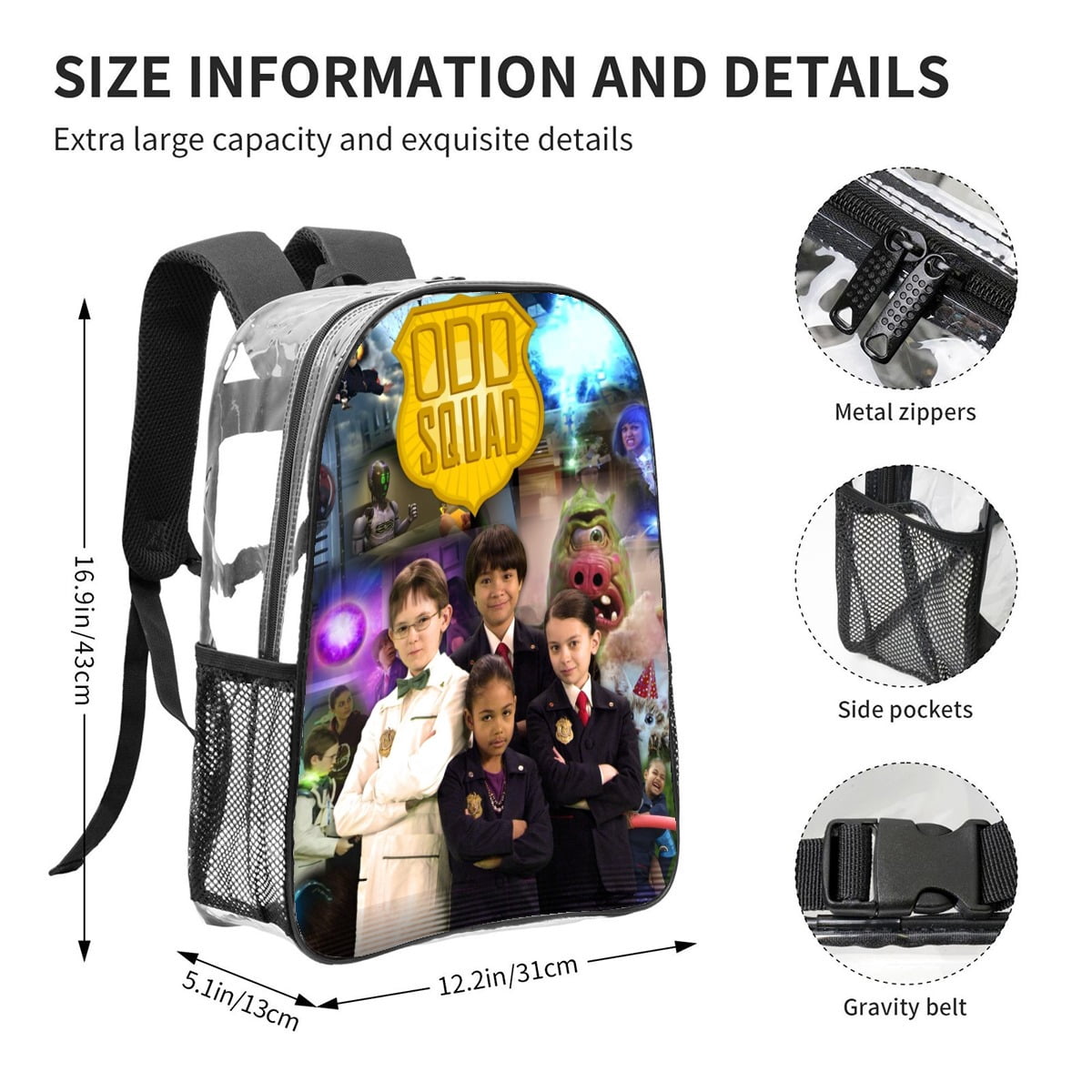 Odd Squad Pattern Transparent Backpack Lightweight And fashionable Showcasing Personality And Leading The Trend