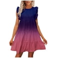 thumbnail image 1 of Puntoco Vestido De Manga Corta Con Cuello En V, Vestido De Verano Para Mujer, Cuello Redondo, Estampado Casual, Manga Corta, Vestido Con Volantes, Color Morado L, 1 of 4