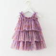 thumbnail image 2 of Ulitacool Girls Holiday Dresses Round Neck Sleeveless Floral Holiday Party Outfit Tiered Mesh Dress Dance Party Dresses Adorable Clothes Purple 3-4 Years, 2 of 5