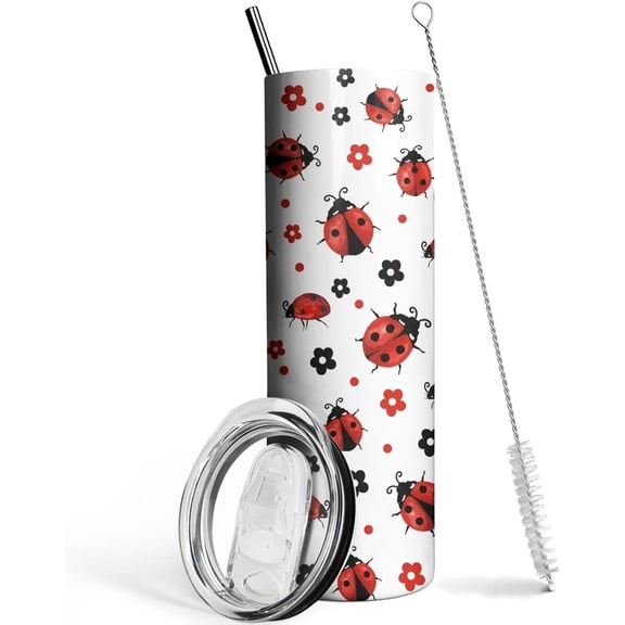 Ladybug Tumbler with Lid and Straw, Ladybug Gifts for Women Girls,20oz Lady Bug Skinny Travel Mug Tumbler Cup Water Botter,Ladybug Decor Accessories Stuff