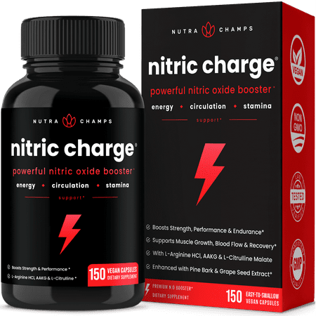 NutraChamps Nitric Oxide Supplement | L-Arginine, L Citrulline Malate, AAKG, Pine Bark, Grape Seed Extract | Extra Strength Nitric Oxide Booster | Nitric Oxide Pills for Men & Women | 150 Capsules