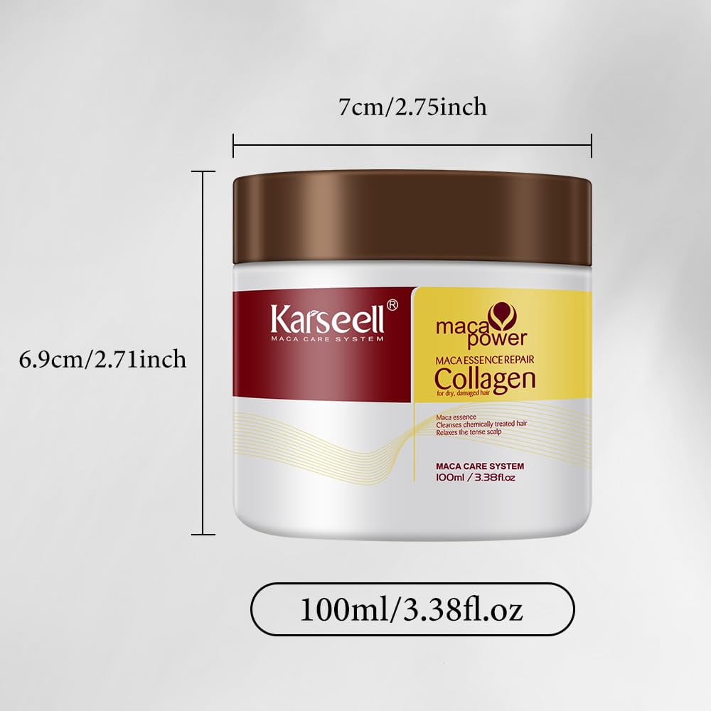 Karseell Collagen Hair Treatment Deep Repair Conditioning Argan Oil Collagen Hair Mask Essence for Dry Damaged Hair All Hair Types, 3.38floz 100ml