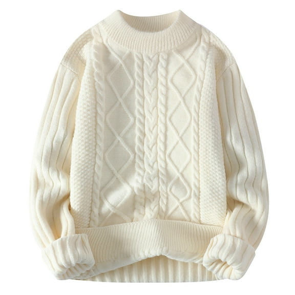 Jgppe Men's Vintage Sweater Solid Color Cable Knit Crew Neck Unisex Pullover Tops Fall Winter