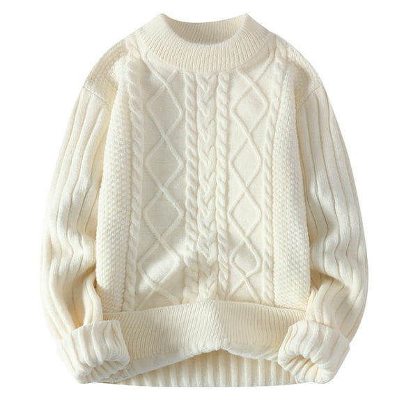 Styesk Mens Sweater Solid Color Pullover Sweater Comfy Soft Oversized Sweater Cable Knit Crewneck Sweater Casual Loose Sweaters with Ribbing Edge