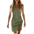 thumbnail image 2 of Asgosdo Women Dresses Summer V Neck Sleeveless Botton Slim Fit Trendy Vacation Midi Dress with Pockets, 2 of 5