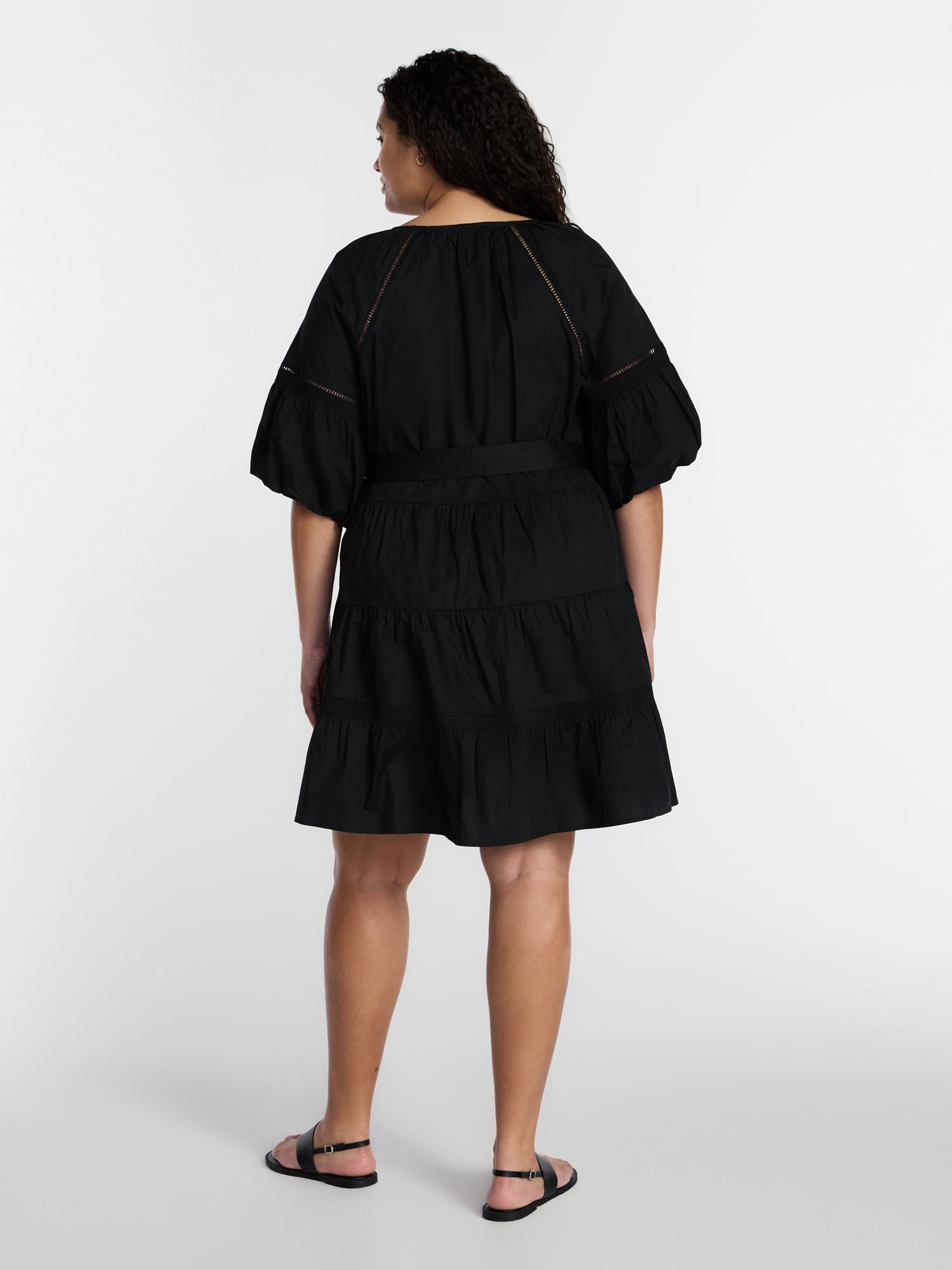 Terra & Sky Women’s Plus Tiered Mini Dress with Elbow Length Sleeves, Sizes 0X-5X