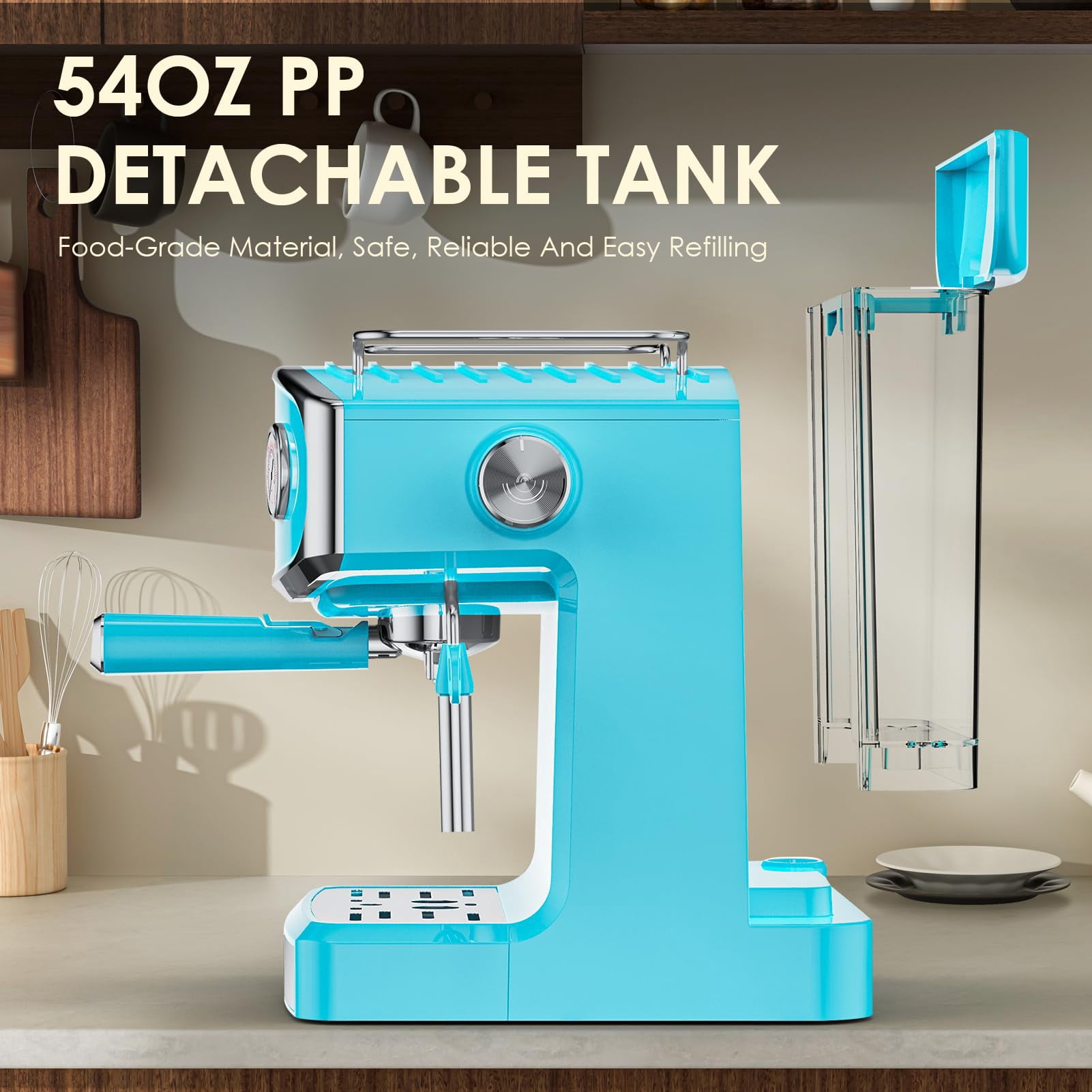 20 Bar Retro-Style Espresso Machine with Milk Frother, ESE Pod Compatible, Pressure Gauge, 54 oz Food-Grade PP Removable Water Tank, Ideal for Home Barista,Sky Blue