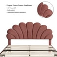 thumbnail image 5 of Queen Size Velvet Upholstered Platform Bed with Headboard, Stylish Queen Wood Bed Frame with Flower Pattern Headboard and Wooden Slats Support, Bean Paste Red, 5 of 12