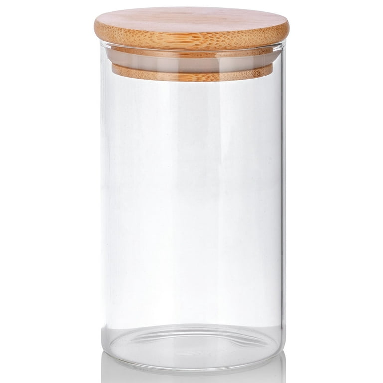 10 oz Clear Glass Tall Borosilicate Jar with Bamboo Lid (6 Pack