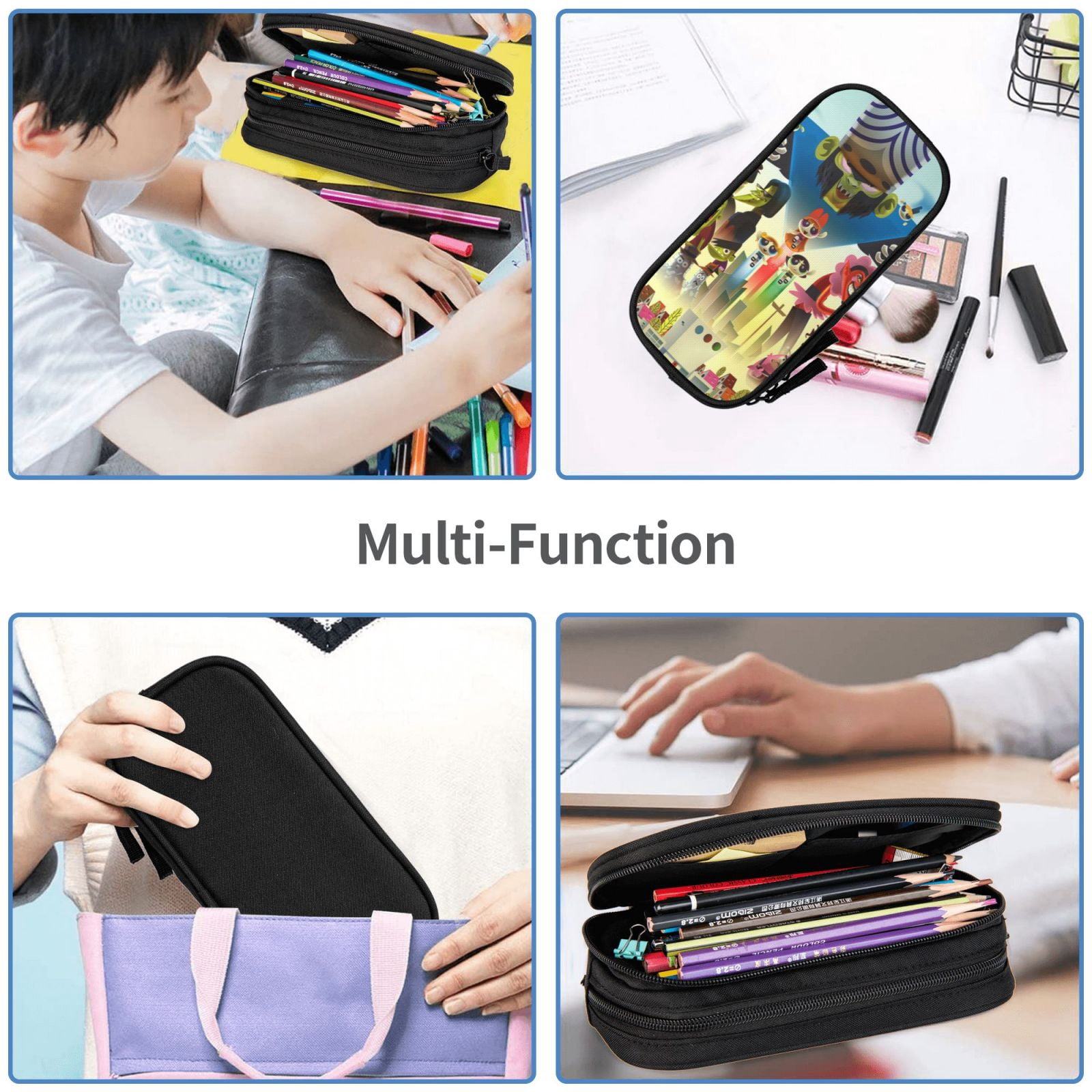 The Powerpuff Gi-rls Pencil Case Large Capacity Pencil Pouch Penbag Office Stationery Organizer Travel Makeup Bag Black