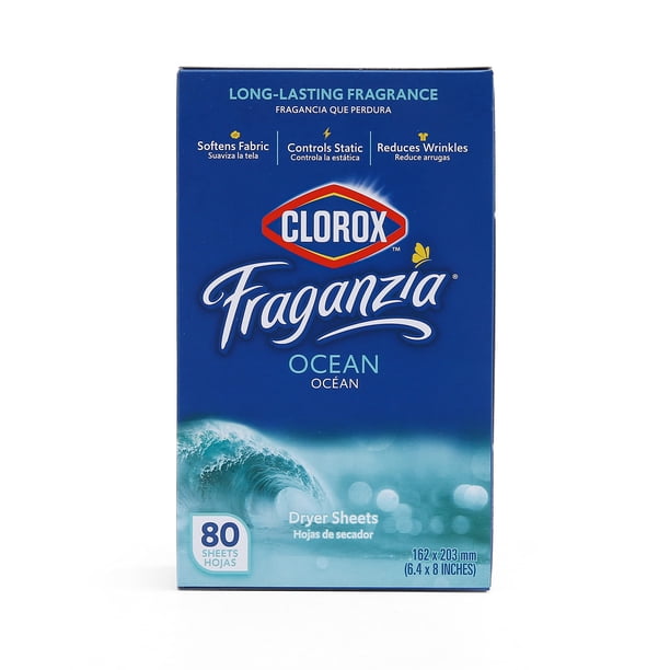 Toallitas suavizantes para secadora Clorox Fraganzia Ocean, 80 unidades