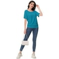 thumbnail image 3 of Women's Dolman Top Boat Neck Comfortable Short Sleeve Solid Gentle Tees Casual T Shirt with Side Shirring Detail, 3 of 6