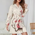 thumbnail image 3 of Japanese Cherry Tree Night Robe Long Sleeve V Neck Robe With Belt Women's Sleepwear Dresses, 3 of 9