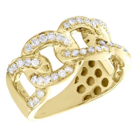 10K Yellow Gold Round Diamond Miami Cuban Pinky Ring 12mm Statement Band 1 CT.