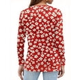 thumbnail image 4 of WTOBBY Women's Loose Fit Casual Floral Print Long Sleeve Hem Slit Round Neck T-shirt Top Fashionable Design Breathable Material Comfort Wear Perfect for Daily Outfit Layering,Wine M, 4 of 5