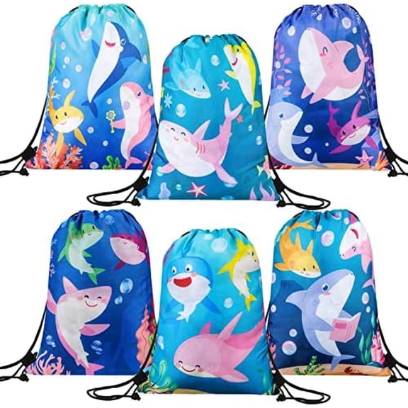 18 Pack Summer Hawaiian Shark Party Gift Bags Summer Pool Shark Drawstring Candy Bags Bulk for Kids Birthday Party Favors Baby Shower Decorations Supplies$$Home Decor, Kitchen, & Other