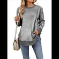 thumbnail image 2 of Sudadera de Mujer de Larga con Cuello Redondo y Rayas para Otoño. Gris XL, 2 of 9