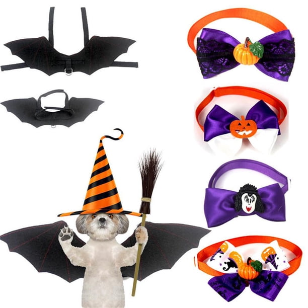 Halloween Para Perros Y Gatos, Collar De Pajarita Ajustable Para Mascotas De Halloween + Trajes De Alas De Murciélago Negro, Disfraz De Cosplay Para Mascotas Para Uso Diario Y Fotografía sonducket HA045276-02