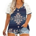 thumbnail image 1 of Hauts d'Été Grande Taille Hauts en Dentelle pour Femmes Été Blouses à Imprimé Patchwork pour Femmes Amples Grande Taille Col en V Manches Courtes T-Shirts Col en V T-Shirt Femme en Liquidation, 1 of 5