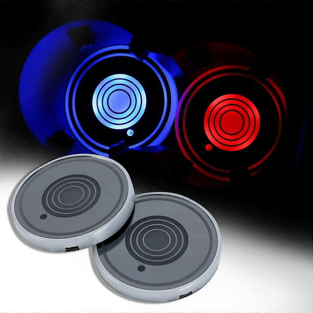 Paquete de 2 portavasos LED con carga USB que cambia de color para coche