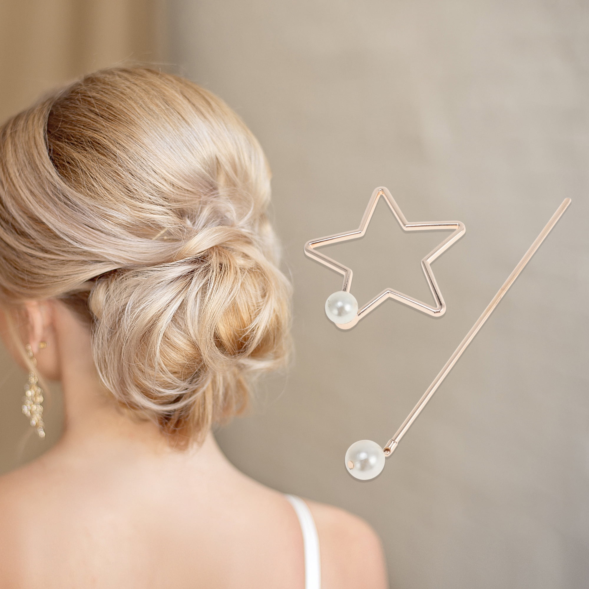 Unique Bargains Comfortable No Slip Pentacle Hair Chopstick for Women 1 Pc Rose Gold Tone