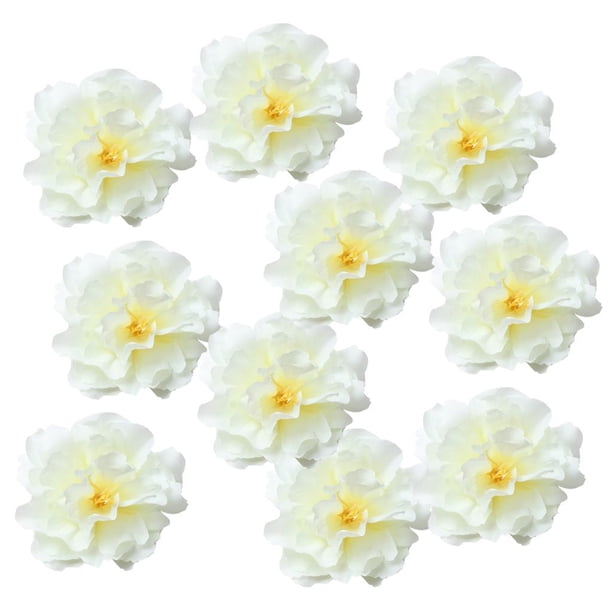 10 cabezas de flores de peonía artificiales de 9 cm para decoración de sombreros de boda. Blanquecino