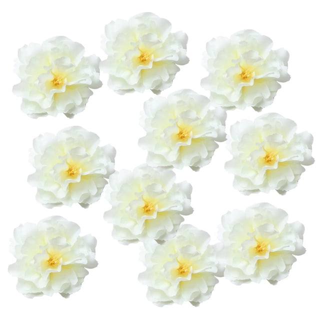 10 cabezas de flores de peonía artificiales de 9 cm para decoración de sombreros de boda. Blanquecino