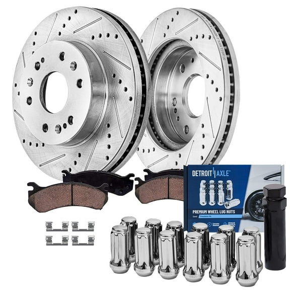 Detroit Axle - Front Drilled Rotors Brake Pads Wheel Lug Nuts w/ key for Chevrolet Silverado GMC Sierra Suburban Yukon XL Express 1500 Avalanche Tahoe Cadillac Escalade ESV EXT: 12.99 inch Rotor