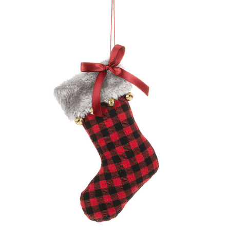 Fabric Christmas Ornament BUFFALO PLAID Red Fabric Stocking Christmas Ornament, 6