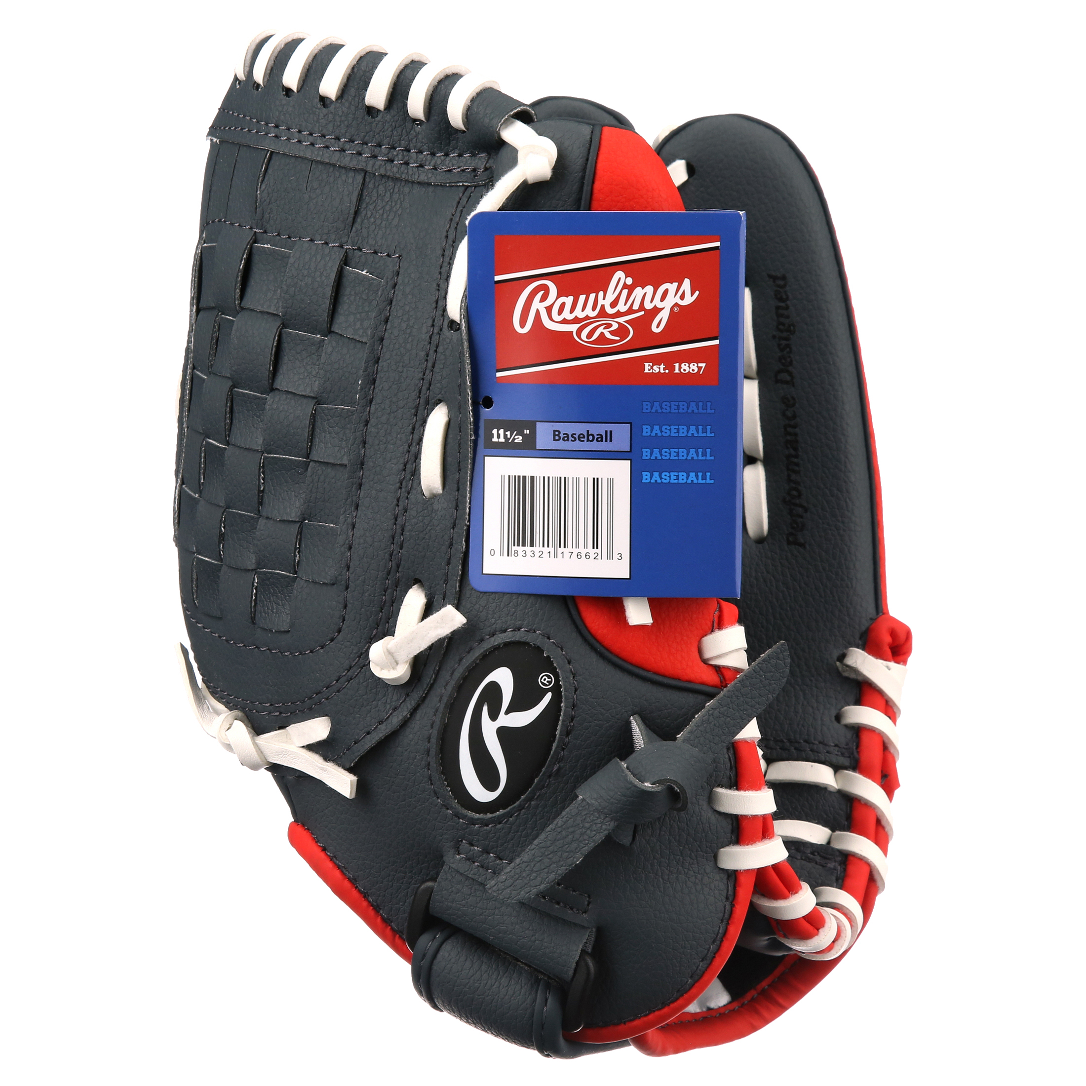 Rawlings Player Series Baseball Glove, Youth, Blue/Black/Red, 8.5