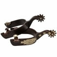 thumbnail image 2 of Jeffers Men’s Western Spurs Antique Brown Metal with German Silver Accents - 10-Point Rowel, 2” Shank, 7/8” Band, Cowboy Riding Spurs for Barrel Racing, Rodeo, Ranch, Equestrian Tack, Pair, 2 of 6