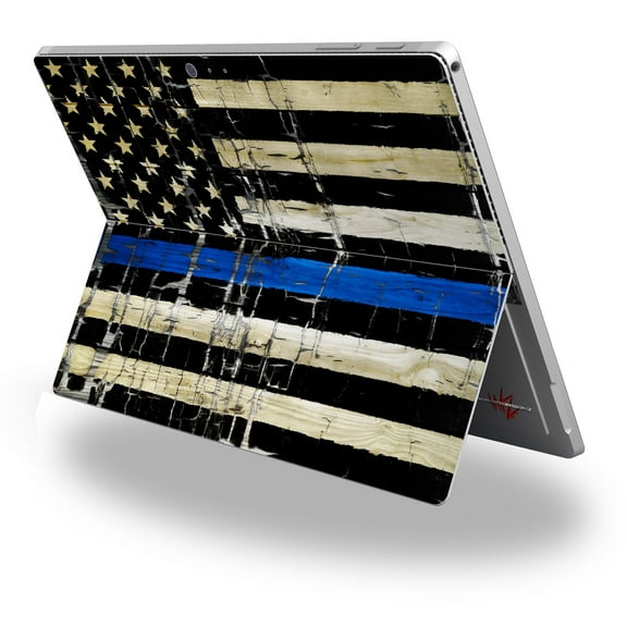 Decal Style Vinyl Skin for Microsoft Surface Pro 4 - Painted Faded Cracked Blue Line Stripe USA American Flag - (SURFACE NOT INCLUDED)