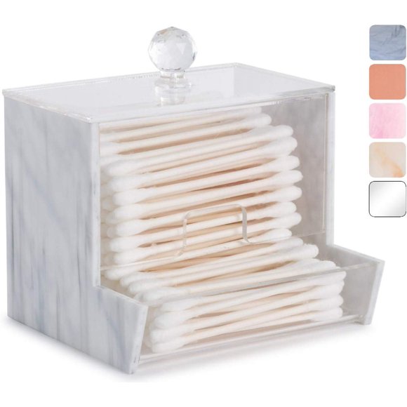 Support en Acrylique pour Cotons-Tiges de Marque Qtip, Distributeur de Cotons-Tiges, Déco de Salle de Bain Moderne, Support pour Cotons-Tiges, Distributeur de Cotons-Tiges, Organisateur de Salle de Bain Comptoir Rangement de Salle de Bain Meuble-Lavabo (Wh