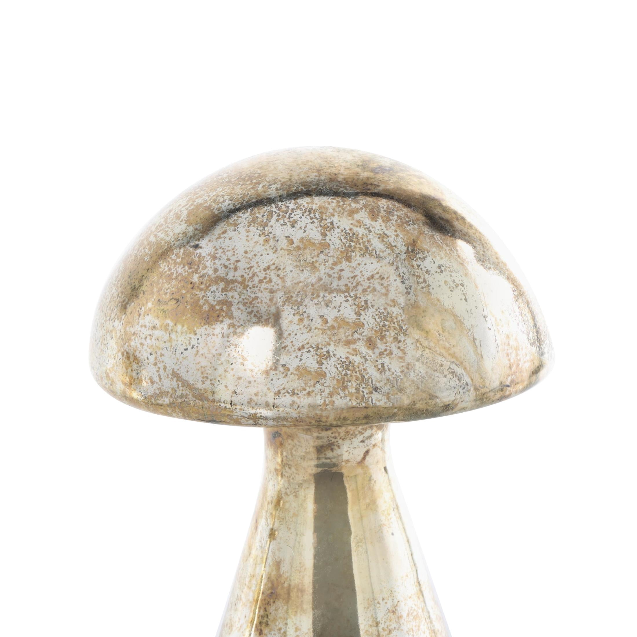 12", 10"H Champagne Glass Handmade Glossy Weathered Mushroom Sculpture, by DecMode (2 Count)