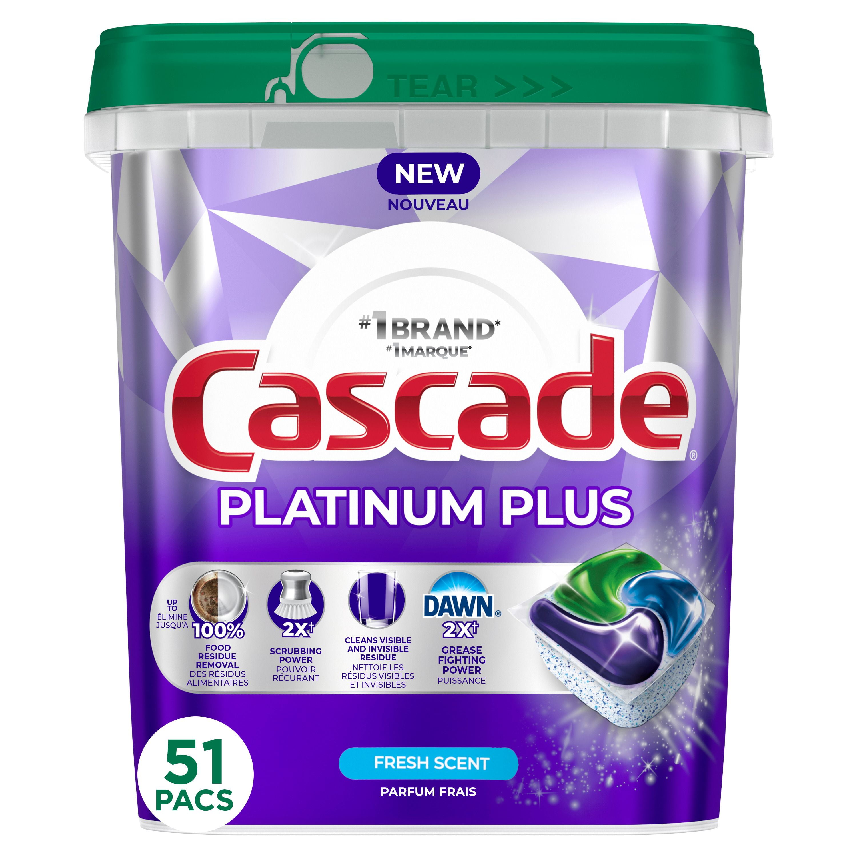 Sachets pour lave-vaisselle Cascade Platinum Plus, détergent pour lave-vaisselle, savon pour lave-vaisselle, pastilles pour lave-vaisselle, détergent pour vaisselle, parfum Frais, ActionPacs 51CT