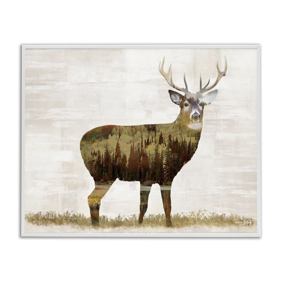 Stupell Industries Forest Pattern Deer Animals & Insects Painting White Framed Art Print Wall Art, 30 x 24