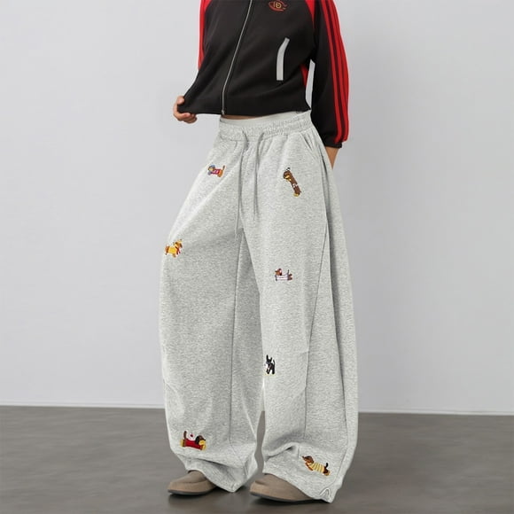 Men's & Women's Baggy Jogger Pants, Dachshund Embroidery Casual Sweatpants, Loose Fit Graphic Sweatpants, Streetwear Sports Trousers, Drawstring Waist Pants