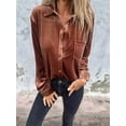 thumbnail image 4 of Womens Winter Velvet Long Sleeve Button Down Casual Tops Shirts Coffee Color L, 4 of 8