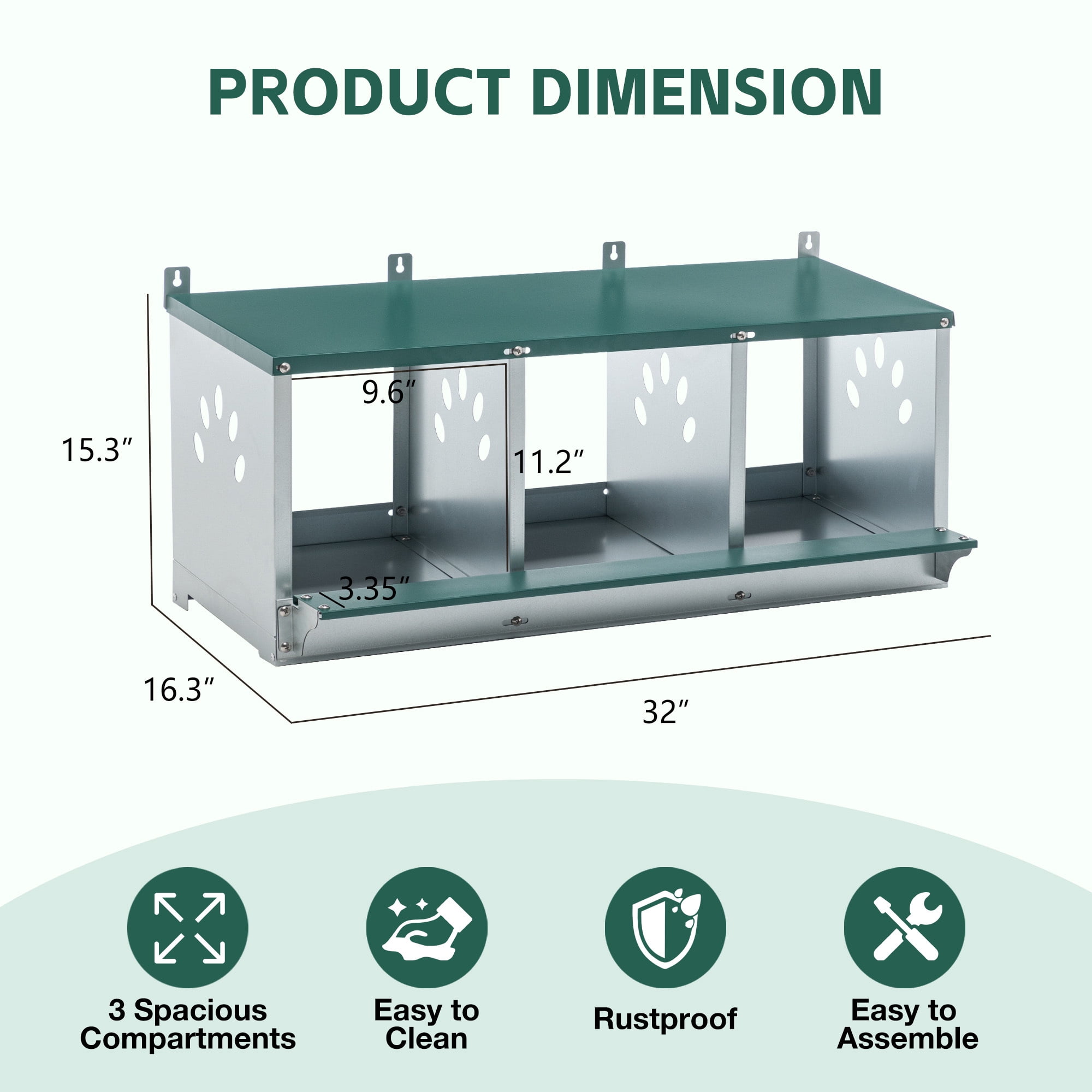 Leumius Chicken Nesting Box, 3 Compartment Metal Nesting Boxes for Chicken,Galvanized steel Nesting Boxes for Hens