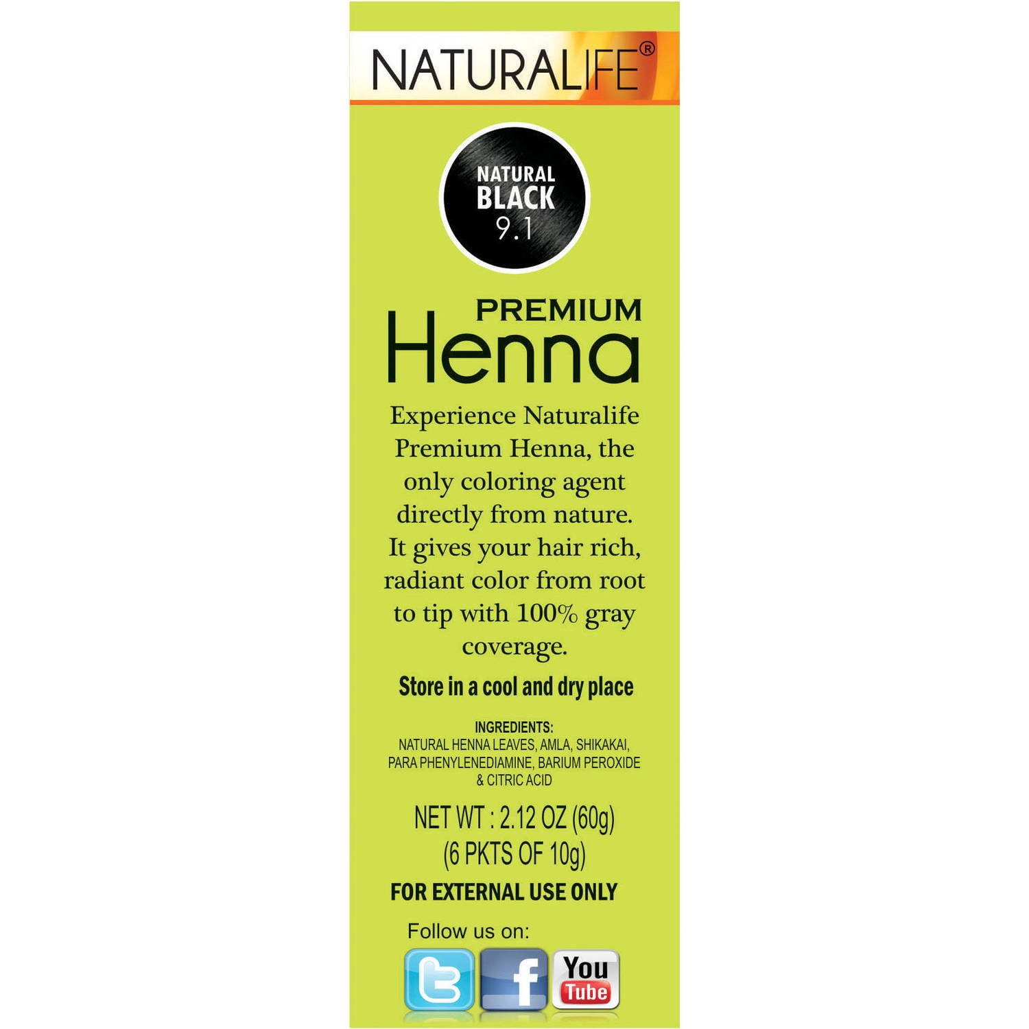 Naturalife Henna Natural Hair Color for Men & Women, Natural Black  -  