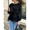 thumbnail image 7 of Niusricy Women’s Casual Tie Front Tops Long Sleeve Tunic Shirts Round Neck T-shirts Ladies Loose Fit Babydoll Shirts Fashion Cute Clothes Spring Fall Blouses Streetwear for Daily, 7 of 7