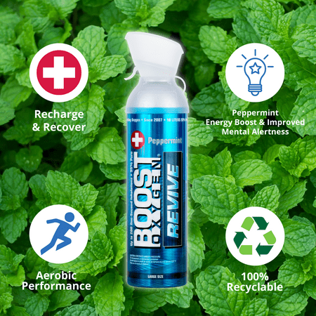 Boost Oxygen Large Revive Peppermint Aroma 10L Canister | Respiratory Support for Aerobic Recovery, Altitude, Performance & Health (6 Pack)