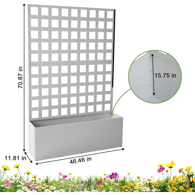 QinaQin Metal Planter Boxes with Trellis Privacy Screen, White