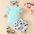 thumbnail image 3 of Baby Girl Clothes Outfit Baby Girl Summer Clothes I’m New Here Newborn Going Home Outfit Ruffle Ribbed Romper Tops Floral Shorts Set + Headband Clothing Sets 0 3 6 9 12 18 Months, 3 of 6