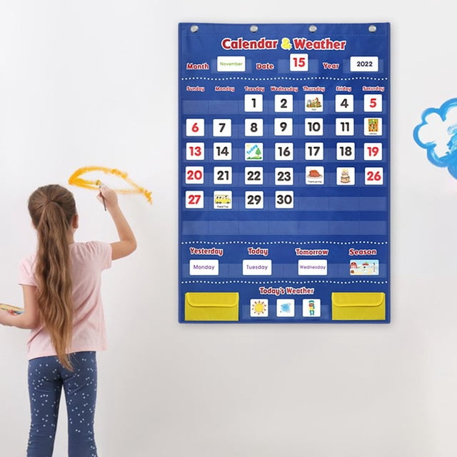 Gráfico de bolsillo con calendario con 142 tarjetas con 4 ganchos para perfke Gráfico de bolsillo del calendario